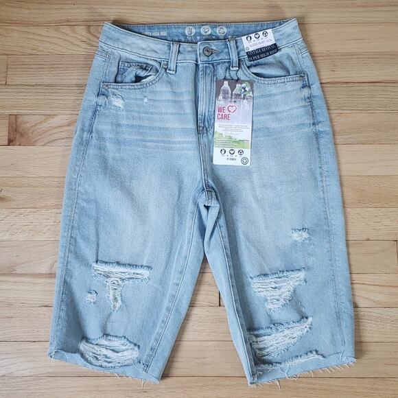 NEW Rewash Womens Vintage Revival Skater Shorts  Blokecore High Rise Distressed - Picture 2 of 7